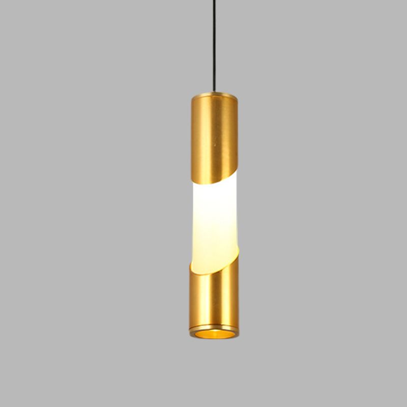 Gold Tube Pendant Lighting Simple LED Metallic Hanging Lamp for Restaurant in Warm/White Light