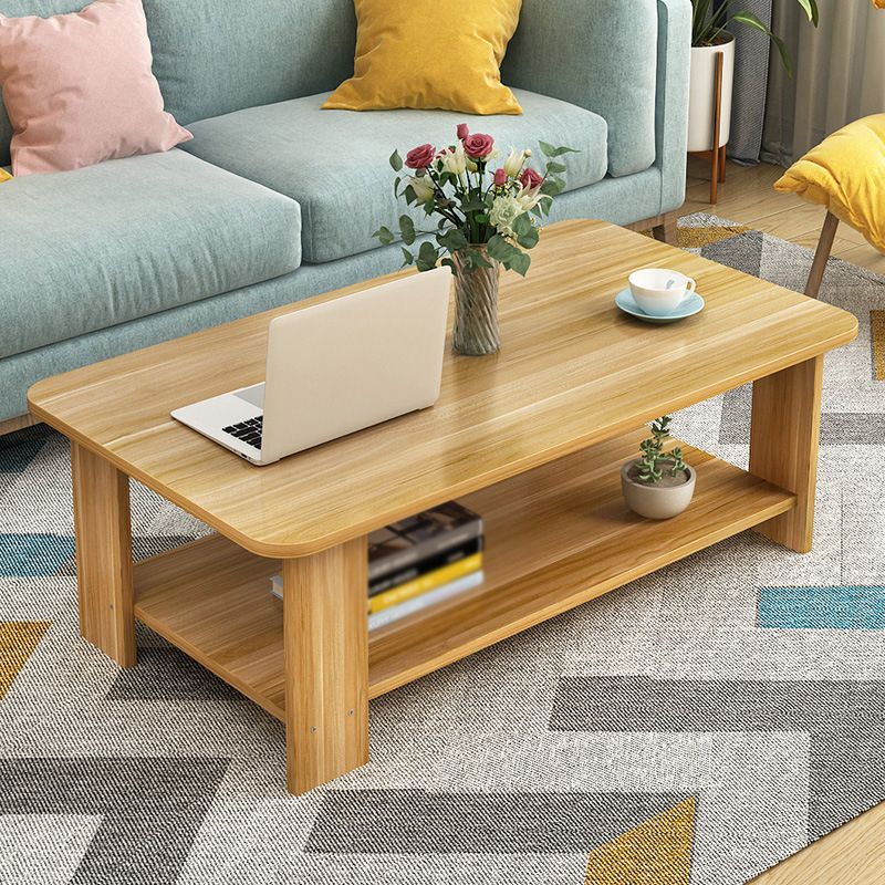 Rectangular Wooden Coffee Table 1 Single Cocktail Table with Storage Shelf