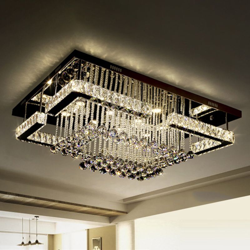 Geometrical Crystal Flush Mount Light Artistic Stainless-Steel LED Semi Flush Ceiling Light with Drip Decor
