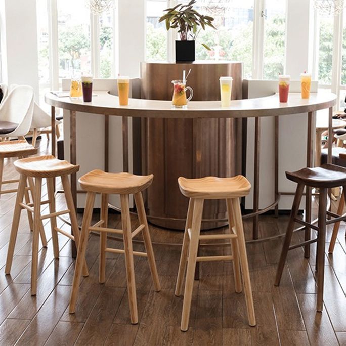 Modern Armless Counter Stool Pine Wood Cafe Bar Stool with Wooden Seat and Pedal