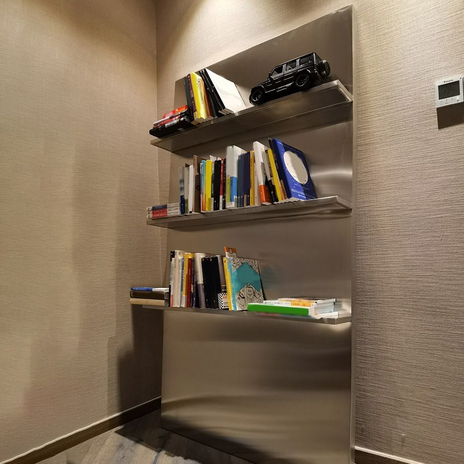 Contemporary Stainless Steel Bookcase Standard Closed Back Bookshelf for Bedroom