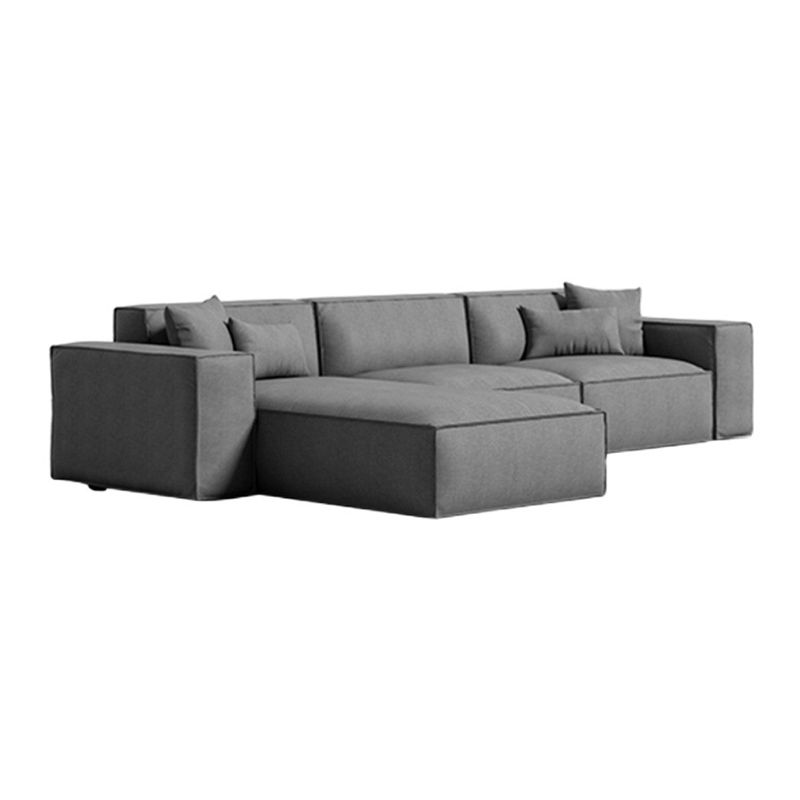 Square Arm Sectional Sofa Gray 4-seat Sofa & Chaise with 4 Pillows