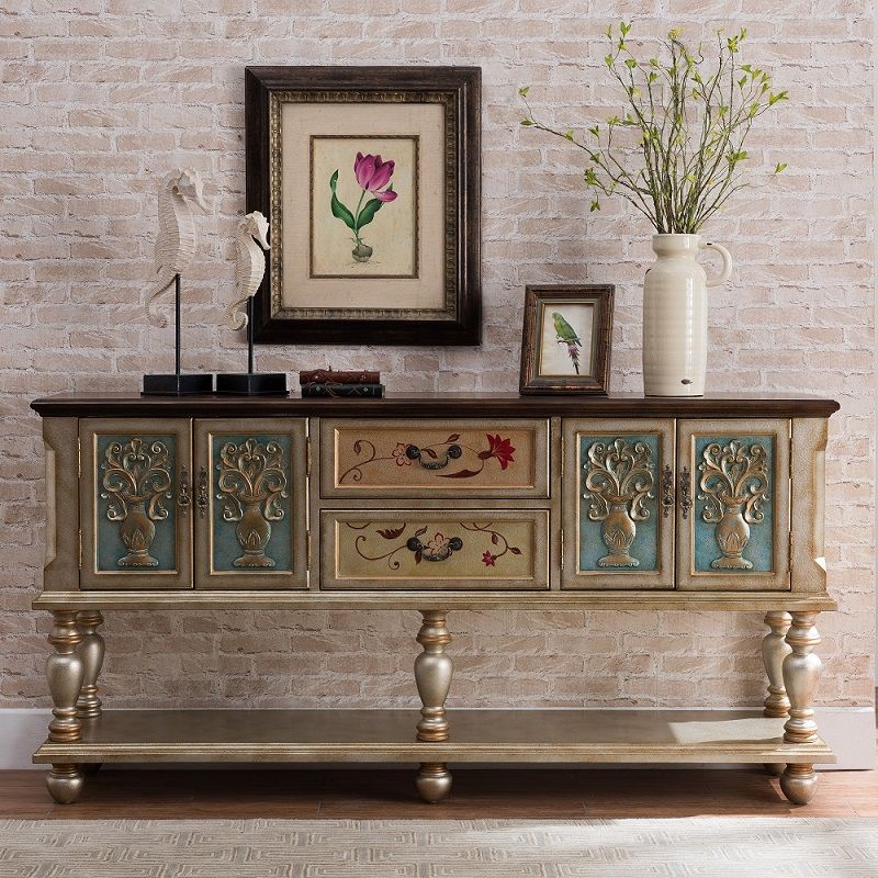 French Country Rectangle Console Table Rubber Wood Console Accent Table for Hall