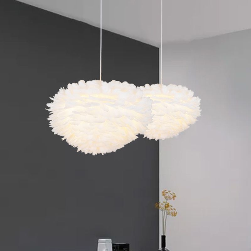 Feather Shaded Hanging Light Kit Contemporary Style White Chandelier Lighting Fixture