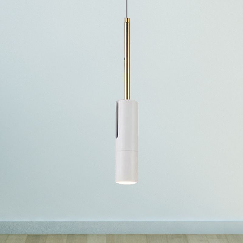 Black/White Cylinder Hanging Light Minimalist Metal LED Pendant Light for Living Room in Warm/White with Adjustable Cord