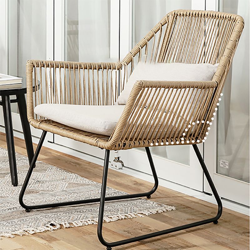 Tropical Patio Dining Armchair Rattan With Arm Removable Cushion Outdoor Bistro Chairs