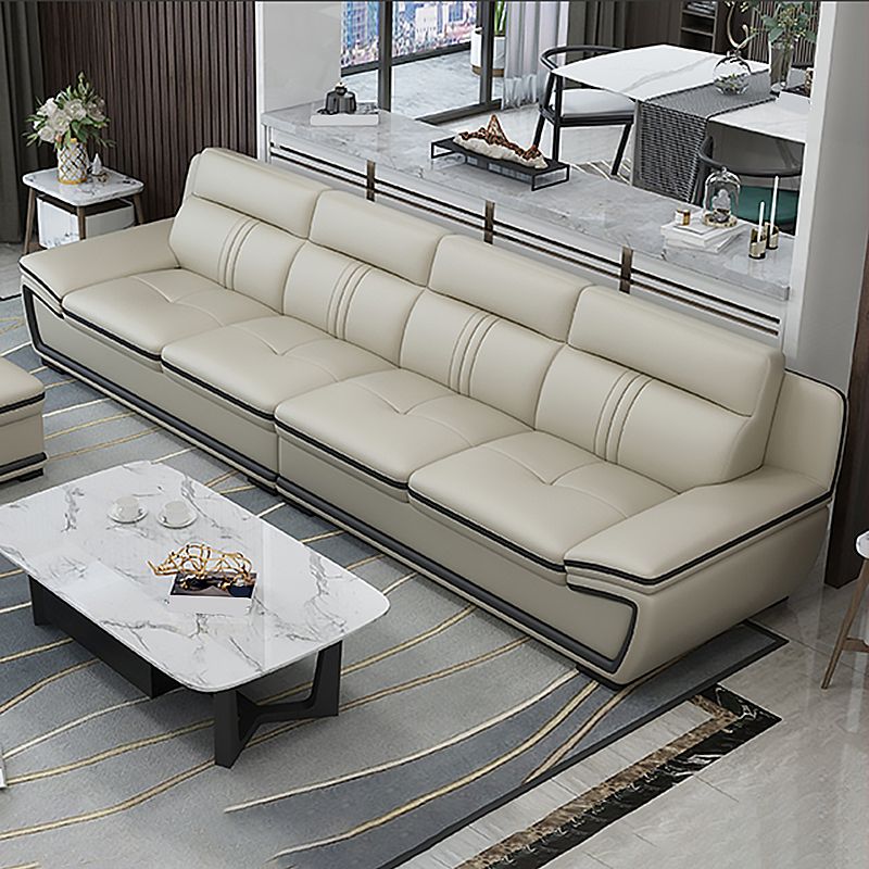 Tufted Pillow Top Arm Sectional Modernism Beige Genuine Leather Sofa&chaise