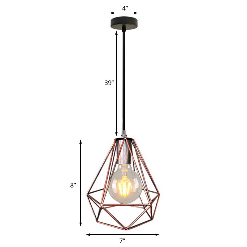 1-leichter Anhänger Deckenleuchte Land Diamantdraht Käfig Schmiedeeisebeiheilige Lampe in Schwarz/Kupfer/Gold für Wohnzimmer