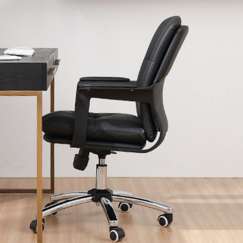 Black Modern Leather Office Chair Adjustable Seat Height Fixed Arms with Wheels
