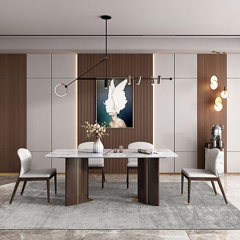 1/4/5/6/7 Pieces Rectangle Dining Set Sintered Stone Top Dining Table with Leather Chairs