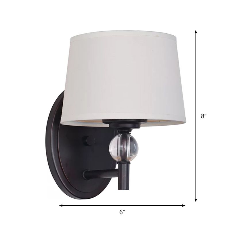 Cone Shade Fabric Wall Sconce Light Modern Style 1 Light White Wall Mounted Lamp with Clear Crystal Ball Deco