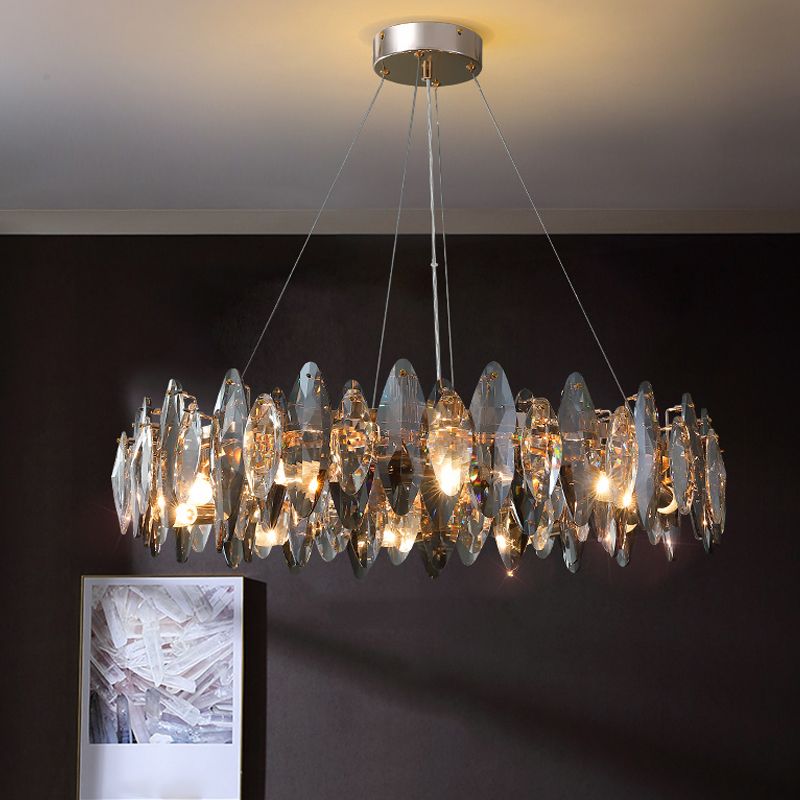 Ring Shape Crystal Chandelier Modern Iron Down Lighting Pendant for Study