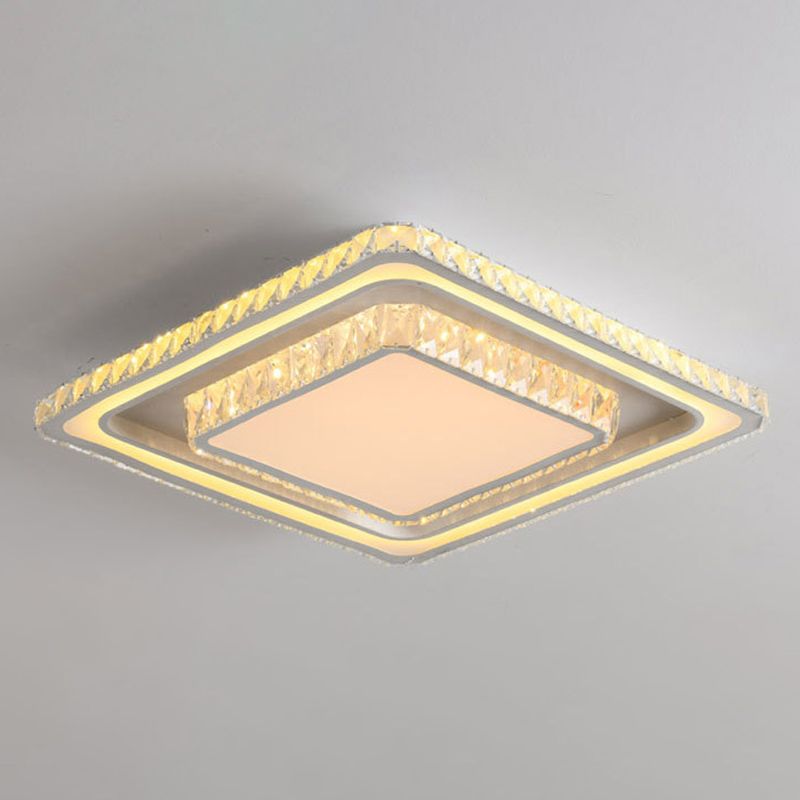 Dual-Tier Crystal Flush Light Minimalist LED White Flush Mount Ceiling Light for Living Room