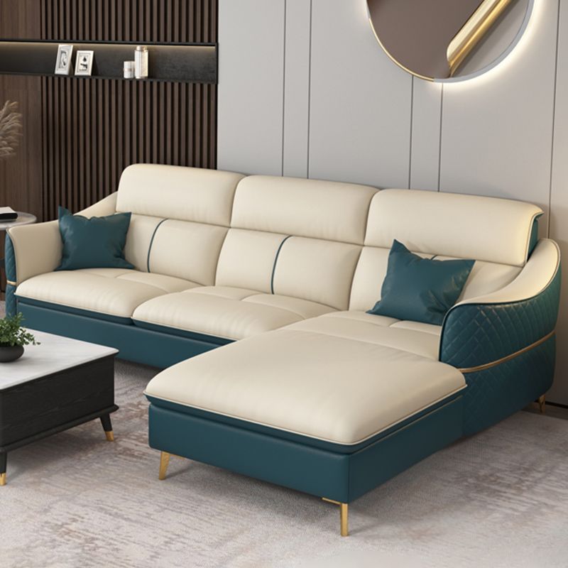Beige Genuine Leather Sofa/Sectional Tear Resistant Square Arm Sofa for Living Room