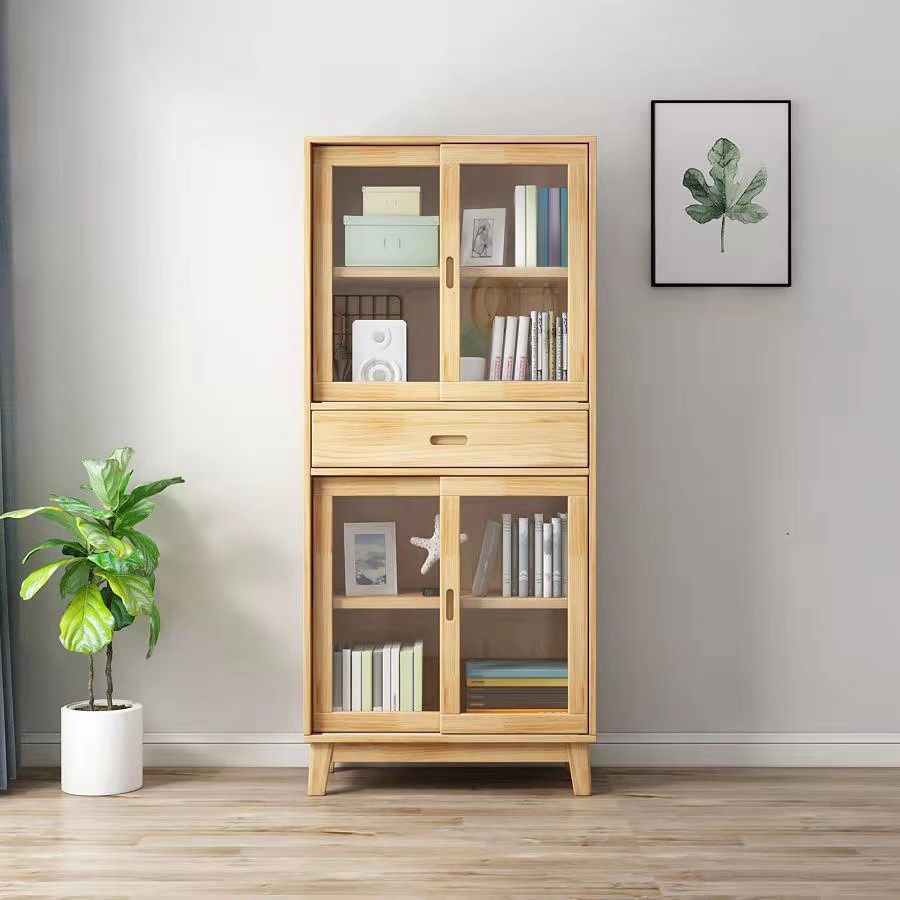 Natural Scandinavian Standard Bookcase Pine Wood Bookcase with Door