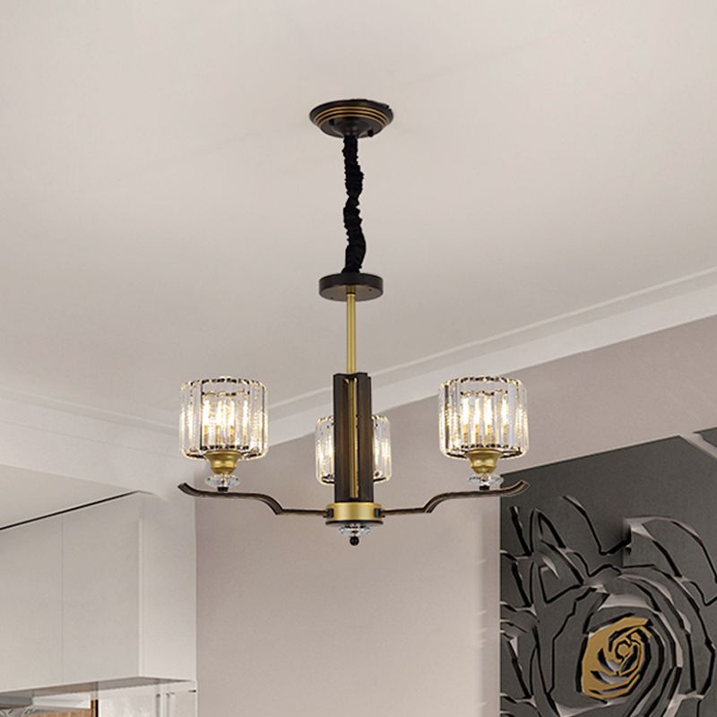 Crystal Block Cilinder Hanging Lighting Post Modern 3/6 Heads Black en Gold Pendant Chandelier