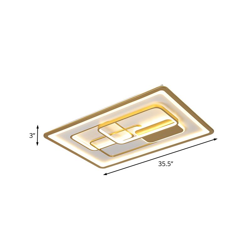 Rectangle Metallic Flush Lamp Fixture Modernist LED Gold Flush Mounted Light in White/Warm Light, 35.5"/43" Long