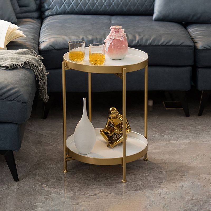 Mid-Century Round Tray Top Side Table Metal 4 Legs End Table with Shelf