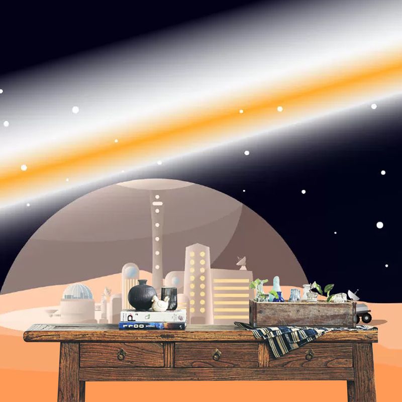 Stain-Resistant Outer Space Mural Wallpaper Custom Minimalist Wall Art for Kid's Bedroom Decoration