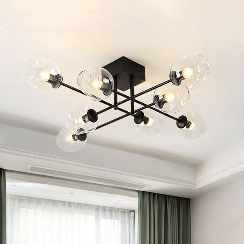 3/6/8 Lights Living Room Semi Flush Light Gold/Black Semi Flush Mount Lighting with Bubble Clear Glass Shade