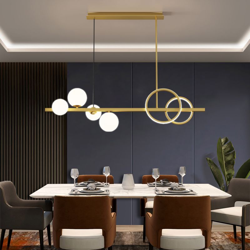 Luces colgantes de restaurantes de múltiples cabezas de geometría moderna de geometría con sombra de vidrio blanco