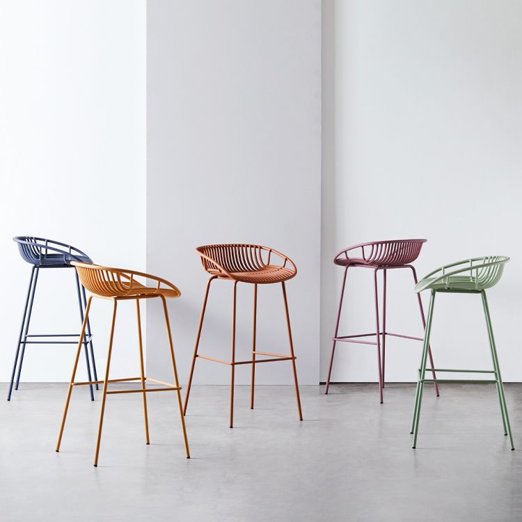 Modern Dessert Shop Low Back Stool Matte Finish Iron Bar Stool