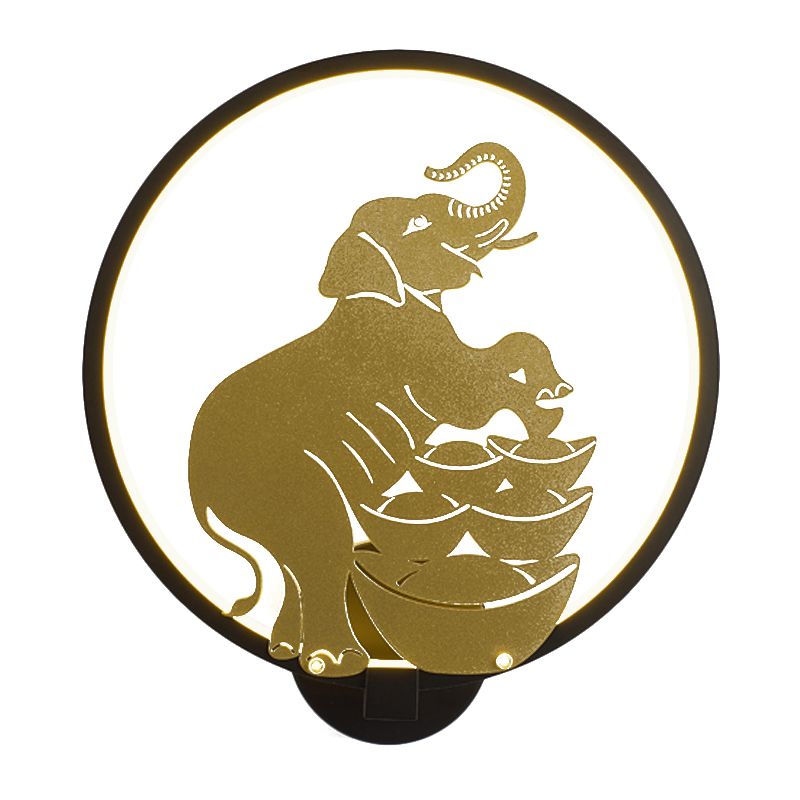SIKA Deer / Elephant Aluminium Mural Lampe moderniste Black-Gold LED Mur Mount Lumière pour Parlor