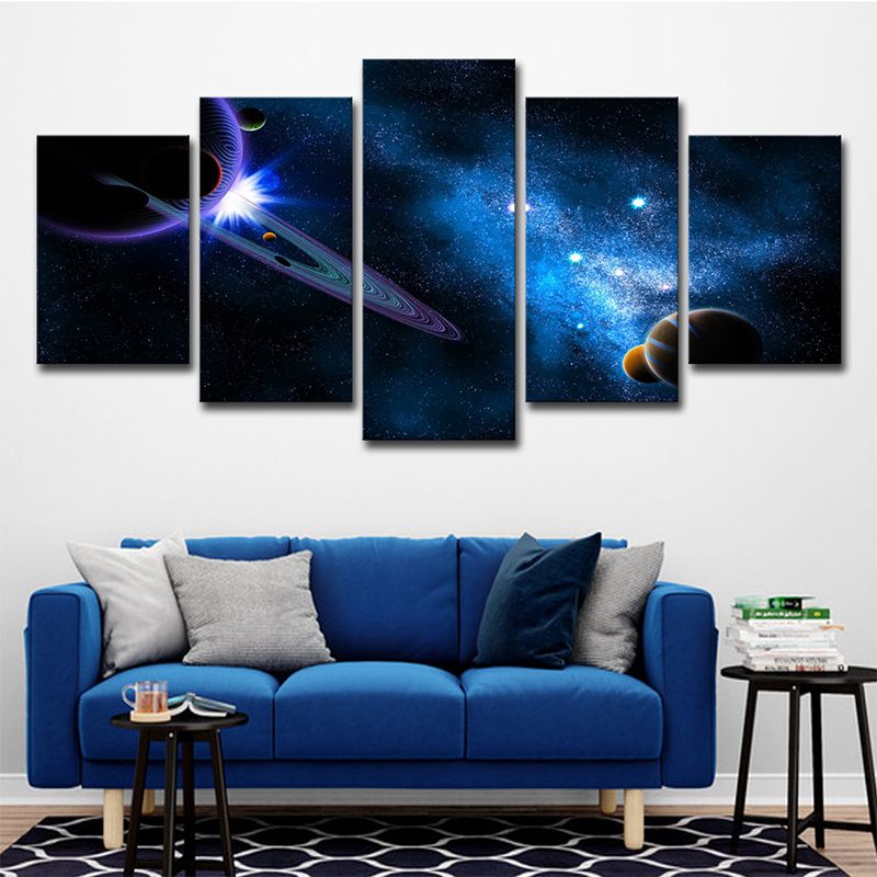 Mysterious Cosmos Canvas Wall Art House Interior Planets Print Wall Decor in Blue