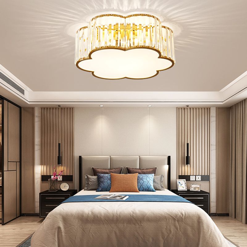 Geometry Shape Ceiling Lamp Modern Iron Flush Mount with Glass Lampshade for Bedroom