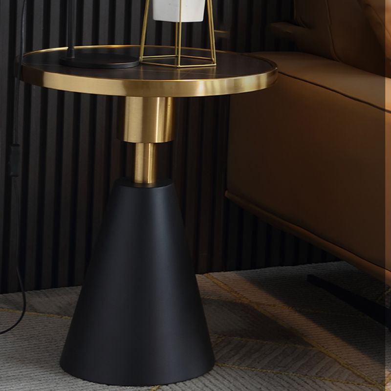 23.6"Tall Modern Mental Pedestal Side Table Marble Round Top End Table for Living Room