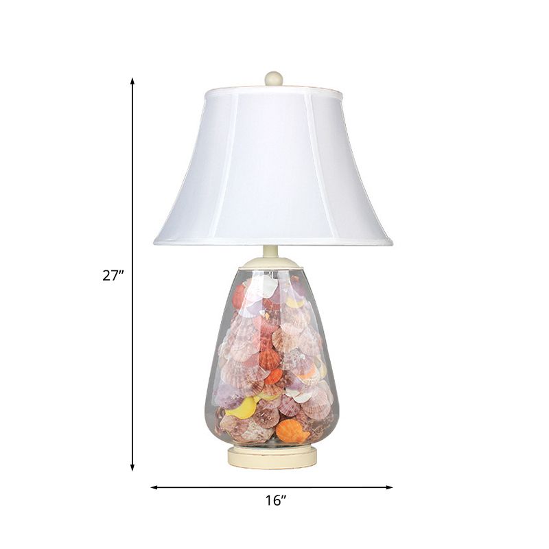 White Flared Shade Night Light Countryside Fabric 1 Bulb 12"/16" Wide Bedside Table Lamp with Decorative Shell
