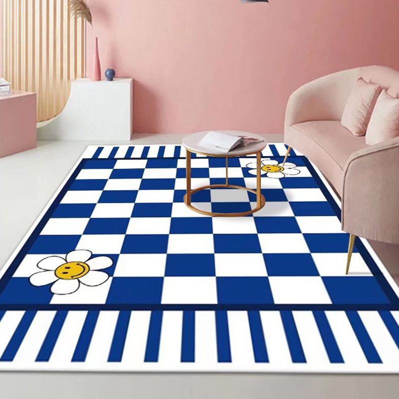 Green Lattice Print Rug Polyester Modern Washable Rug Non-Slip Backing Rug for Living Room