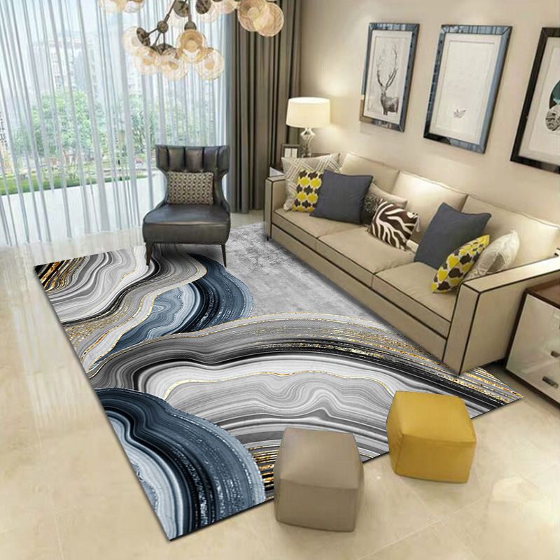 Grey Modern Carpet Polyester Graphic Carpet Washable Carpet for Home Decoration