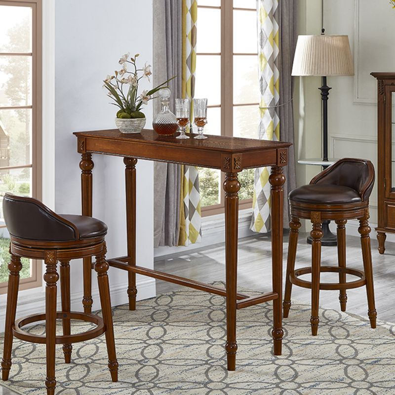 Modern Style Rectangle Bar Table Brown Solid Wood Fixed Bar Dining Table