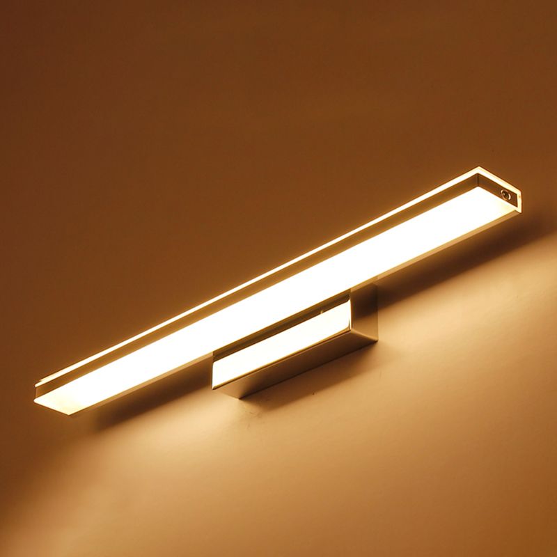 Metal 1-Light Linear Shade Wall Sconce Modern Style Mirror Wall Lighting in Silver