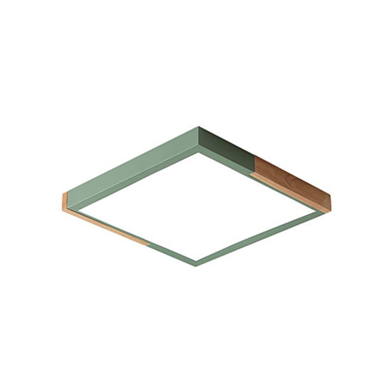 Gesplitst vierkant inbouwlicht Scandinavisch metaal Groen/wit/zwart-hout LED-plafondverlichting in wit/warm/3 kleuren licht, 16"/19,5" breed