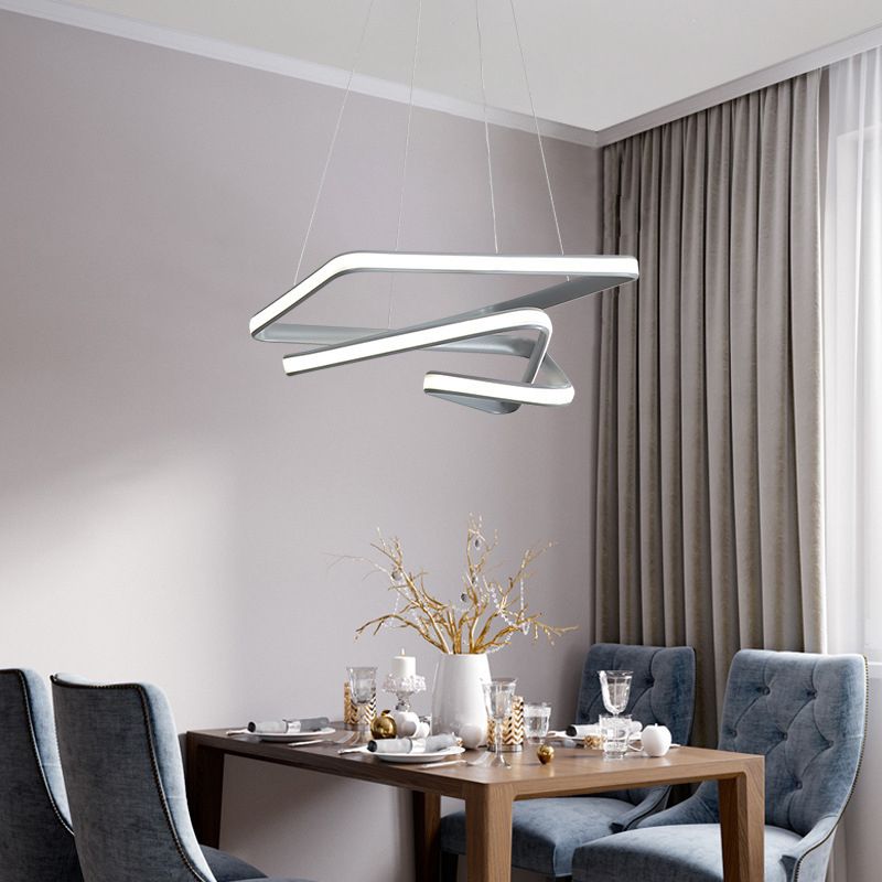 Grey Line Chandelier Lamp Simplicity Metal LED Strip Pendant Light for Dining Room
