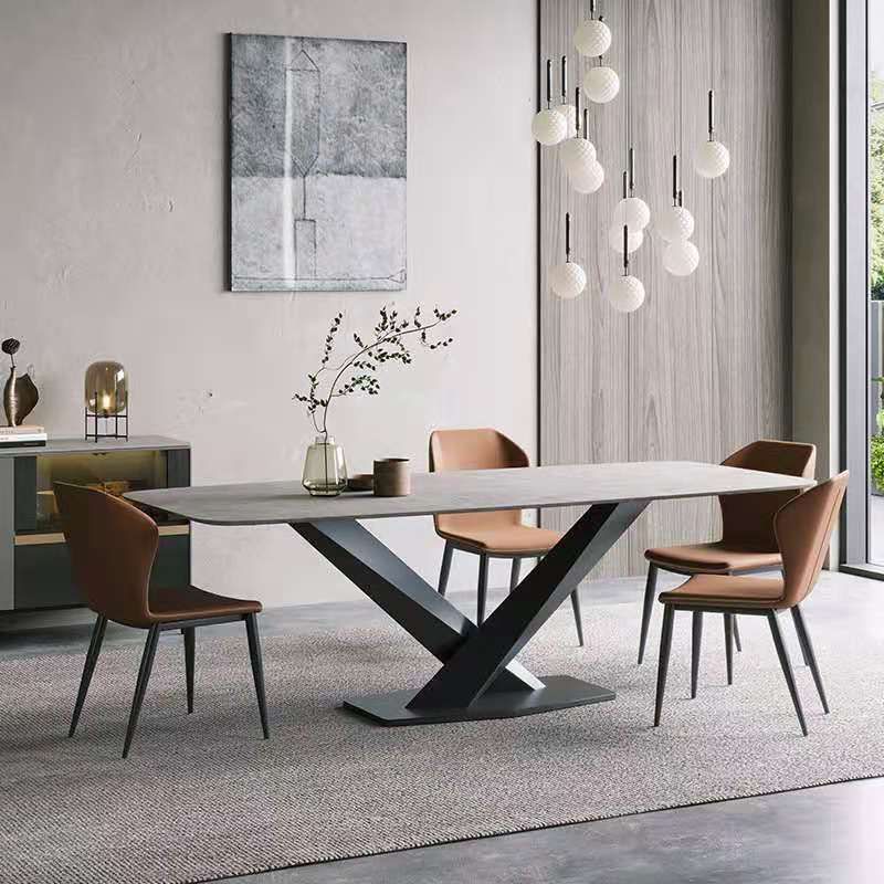 Industrial Dining Room Table Rectangle Stone Dinette Table for Dining Room
