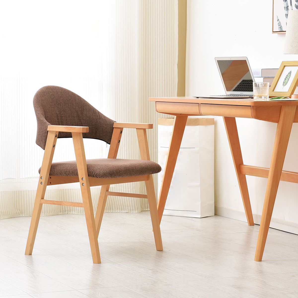 Silla de comedor de madera de estilo moderno con respaldo abierto, sillón lateral de comedor para cocina
