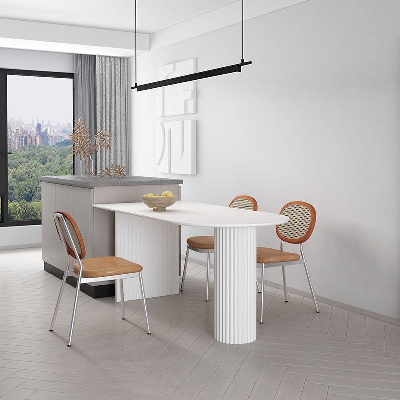 Minimalism Oval Dining Table Metal Double Pedestal Dining Table for Living Room