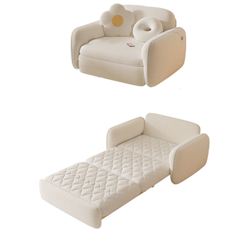 Scandinavian Futon Sleeper Sofa Bed Wooden and Fabric Convertible Sofas in White