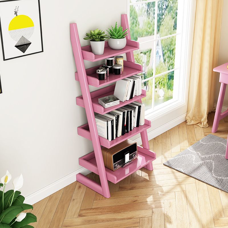 Modern Ladder Shelf Bookcase Rubberwood Bookshelf for Living Room