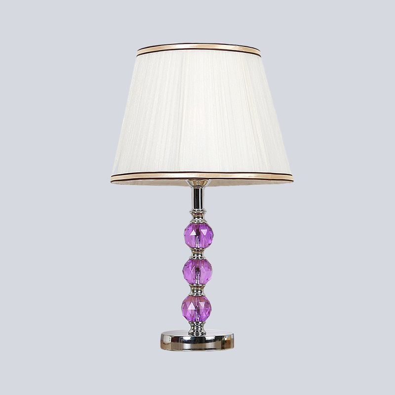 1 hoofd flare tafellamp eigentijds stoffen bureau licht in wit met paarse kristallen bal