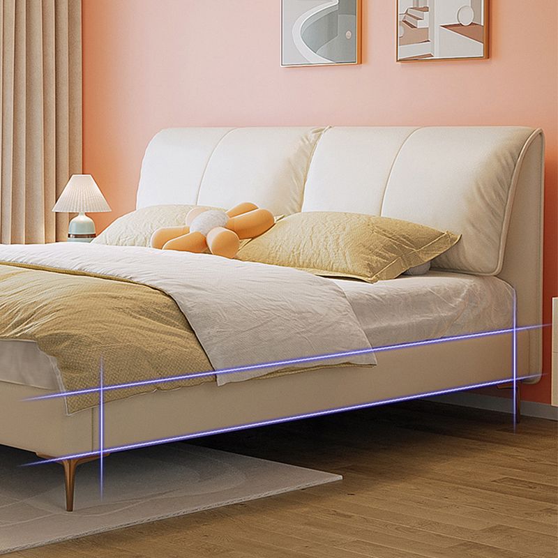 Glam Cream Bed Frame Genuine Leather Upholstered Standard Bed with Storage