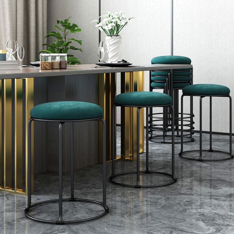 Linen Blend Ottoman Metal Frame Round Upholstered Contemporary Solid Pouf