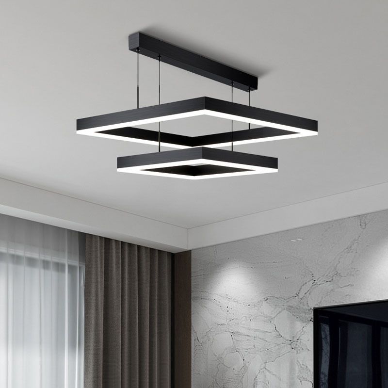 Metal Squared Chandelier Pendant Light Nordic LED Pendant Lighting Fixture in Black