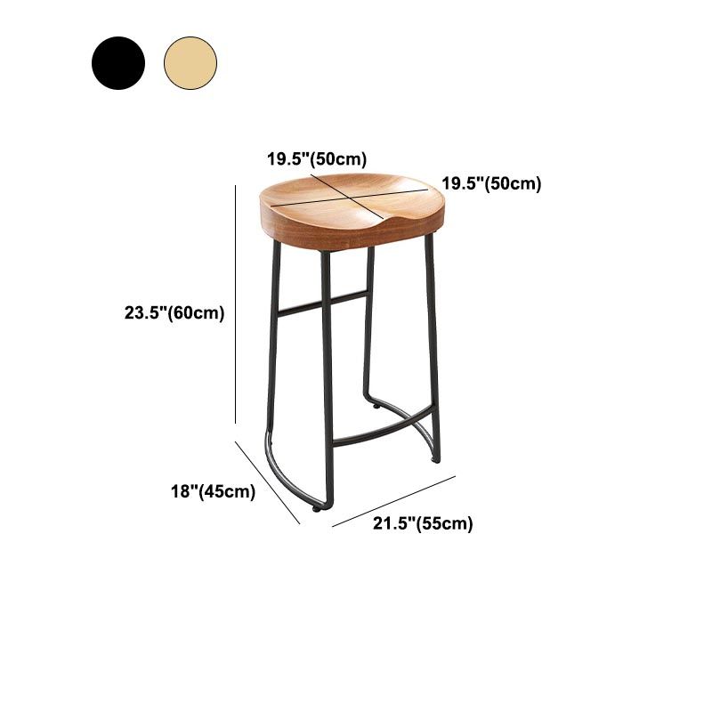 Contemporary Solid Wood Bar Stool Metal Bar Stool with Contoured Seat