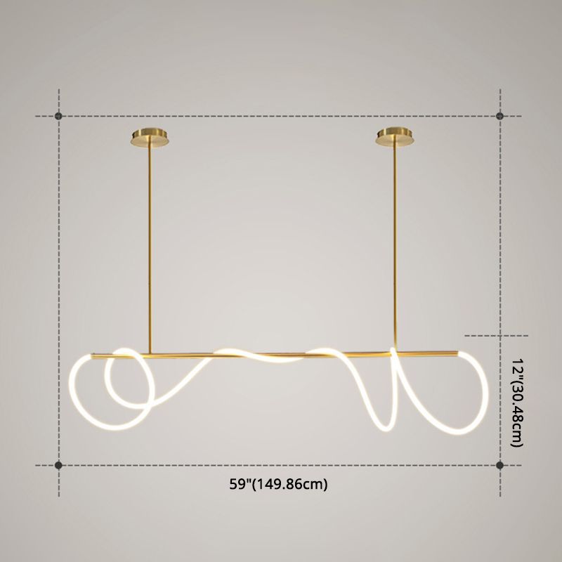 Modern Minimalism Gold Linear Island Pendant Lighting LED Metal Island Ceiling Light for Dining Table