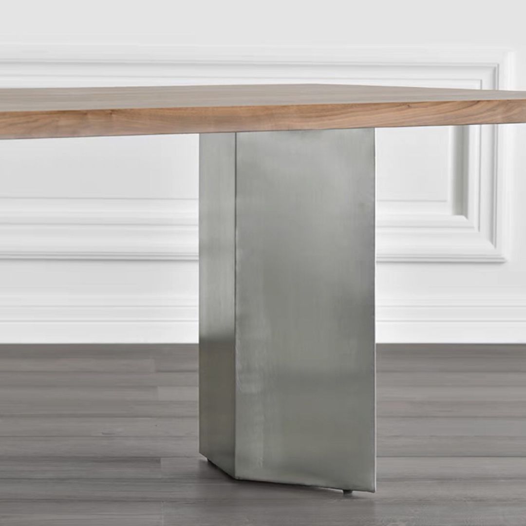 Solid Wood Brown Tone Dining Table Glam Style Double Pedestal Table for Dining Room