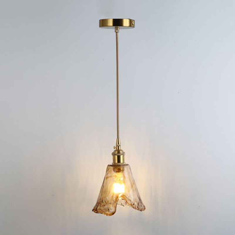 Gold Shaded Suspension Lighting Retro Style Glass 1 Head Restaurant Pendant Ceiling Light